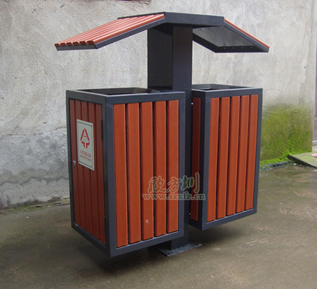 仿古钢木垃圾箱